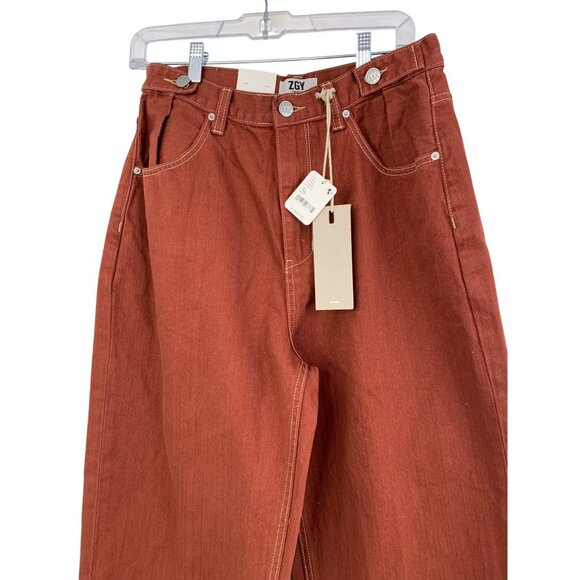 Free People ZGY Hi & Loose Super HR Rust Orange Denim Jeans Size 29 8687 - Picture 4 of 10